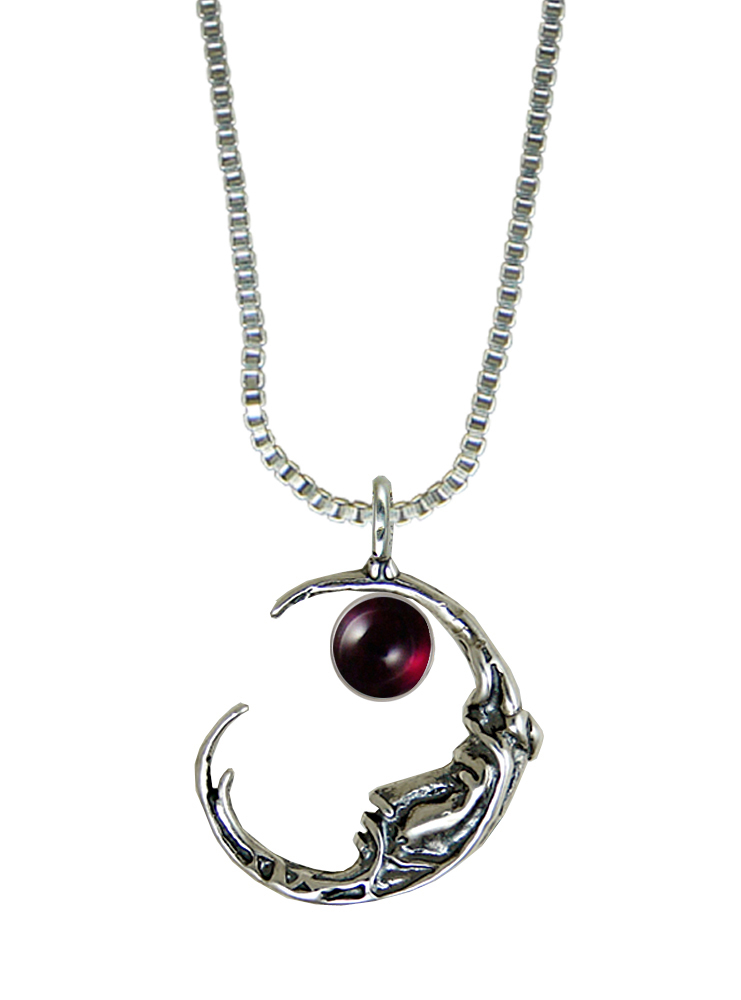 Sterling Silver Mysterious Moon Pendant With Garnet